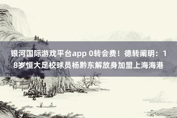 银河国际游戏平台app 0转会费！德转阐明：18岁恒大足校球员杨黔东解放身加盟上海海港