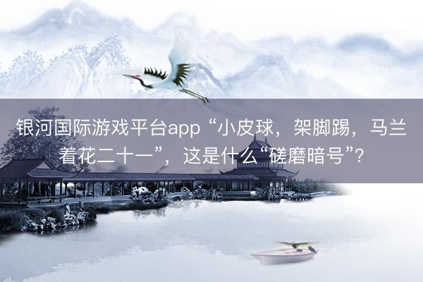 银河国际游戏平台app “小皮球，架脚踢，马兰着花二十一”，这是什么“磋磨暗号”？