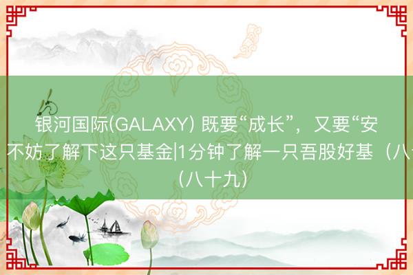 银河国际(GALAXY) 既要“成长”，又要“安稳”？不妨了解下这只基金|1分钟了解一只吾股好基（八十九）