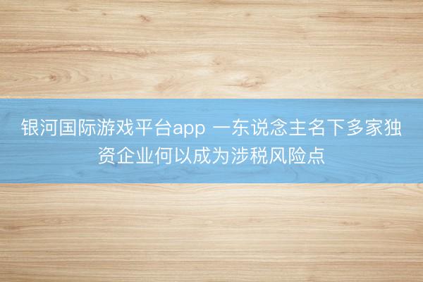 银河国际游戏平台app 一东说念主名下多家独资企业何以成为涉税风险点