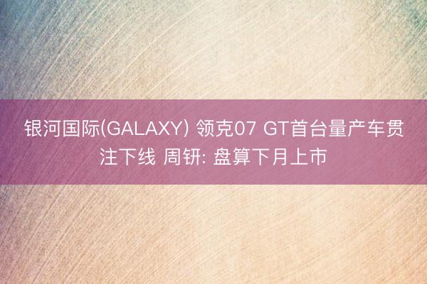 银河国际(GALAXY) 领克07 GT首台量产车贯注下线 周钘: 盘算下月上市