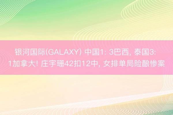 银河国际(GALAXY) 中国1: 3巴西, 泰国3: 1加拿大! 庄宇珊42扣12中, 女排单局险酿惨案